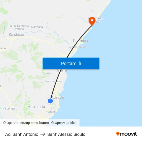 Aci Sant' Antonio to Sant' Alessio Siculo map