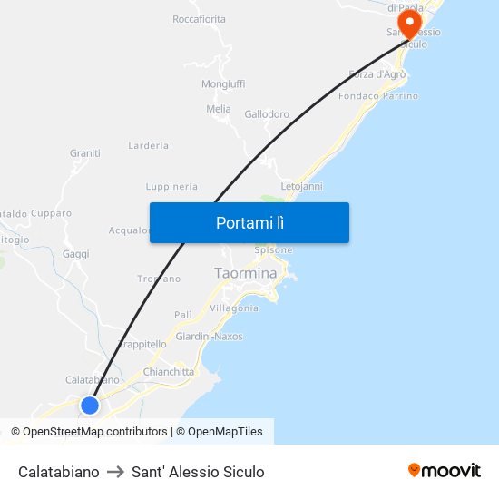 Calatabiano to Sant' Alessio Siculo map
