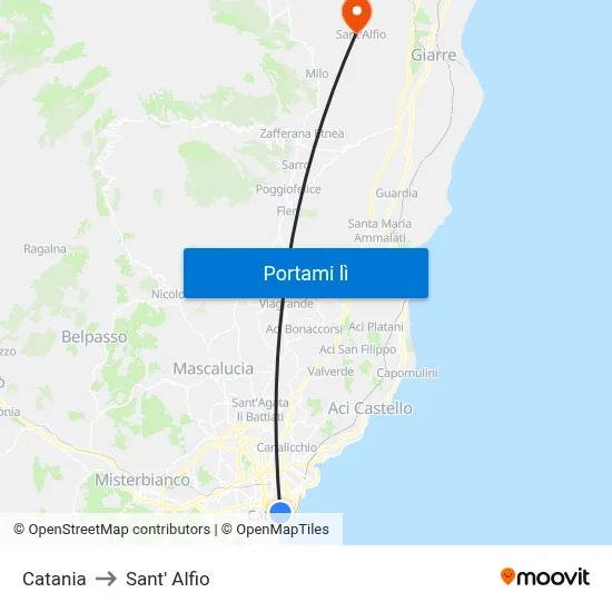 Catania to Sant' Alfio map