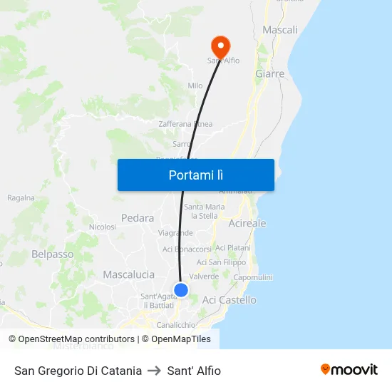 San Gregorio Di Catania to Sant' Alfio map
