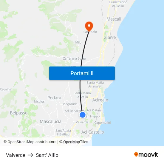 Valverde to Sant' Alfio map