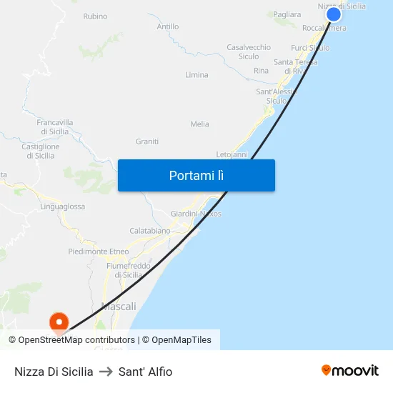 Nizza Di Sicilia to Sant' Alfio map