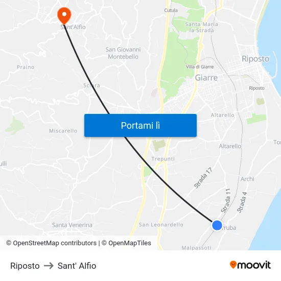 Riposto to Sant' Alfio map