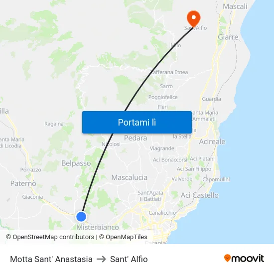 Motta Sant' Anastasia to Sant' Alfio map