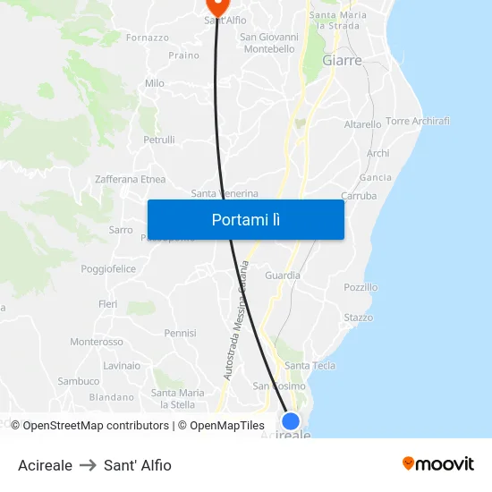 Acireale to Sant' Alfio map