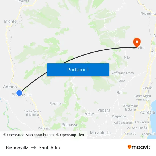 Biancavilla to Sant' Alfio map