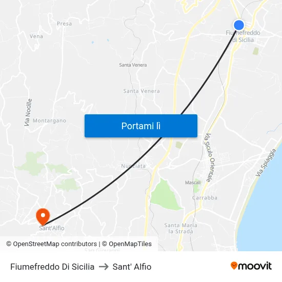 Fiumefreddo Di Sicilia to Sant' Alfio map