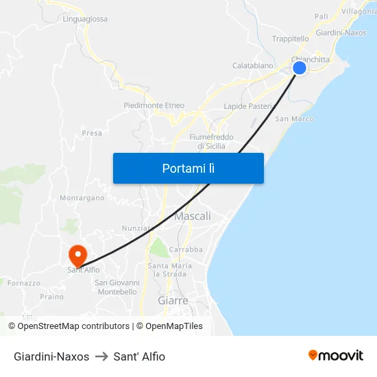 Giardini-Naxos to Sant' Alfio map