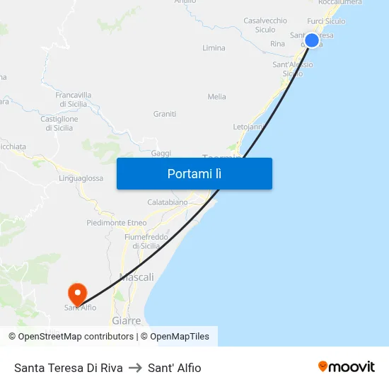 Santa Teresa Di Riva to Sant' Alfio map