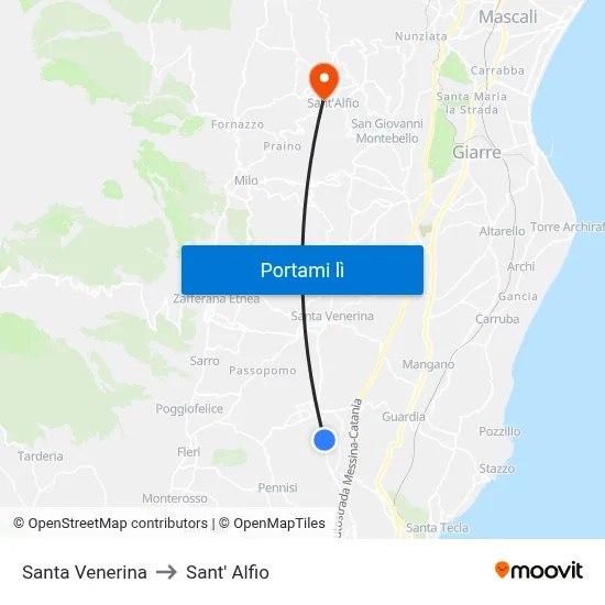 Santa Venerina to Sant' Alfio map