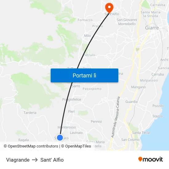Viagrande to Sant' Alfio map