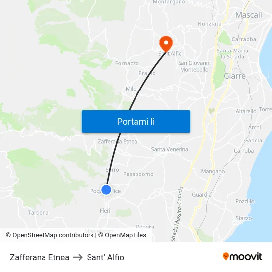 Zafferana Etnea to Sant' Alfio map