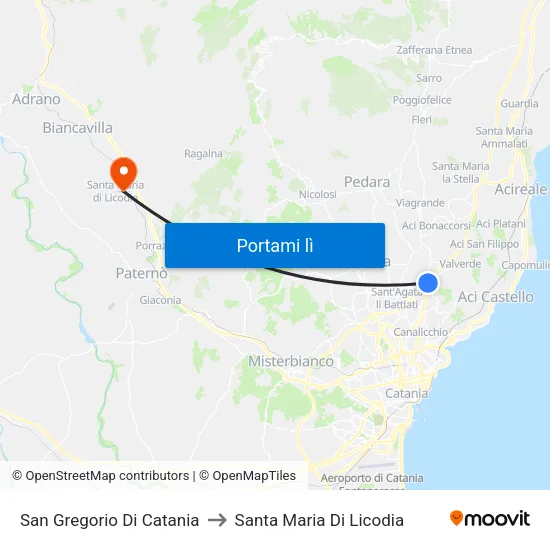 San Gregorio Di Catania to Santa Maria Di Licodia map