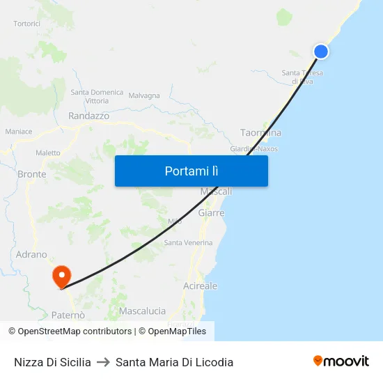 Nizza Di Sicilia to Santa Maria Di Licodia map
