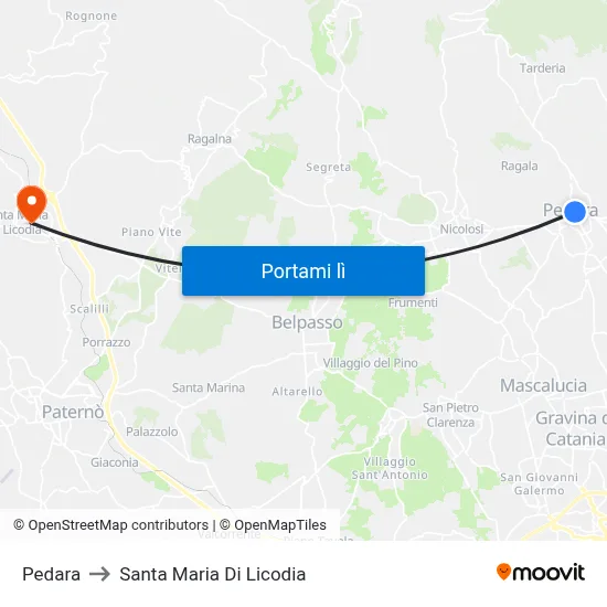Pedara to Santa Maria Di Licodia map