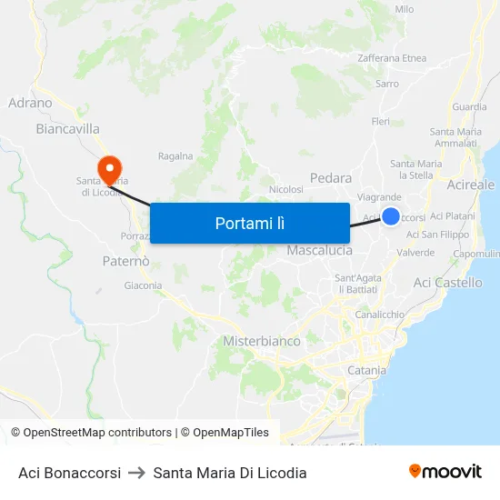 Aci Bonaccorsi to Santa Maria Di Licodia map