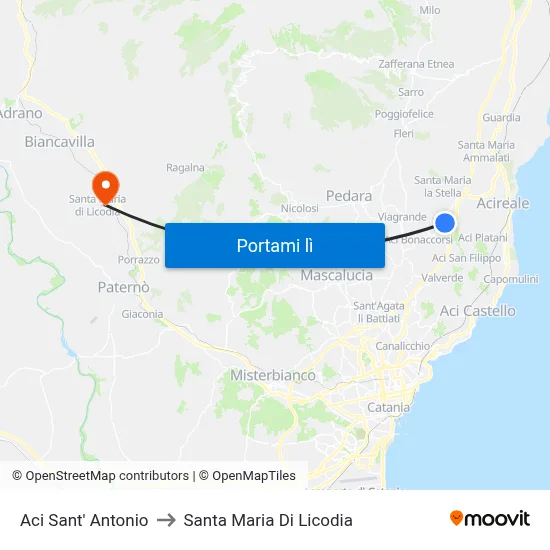 Aci Sant' Antonio to Santa Maria Di Licodia map
