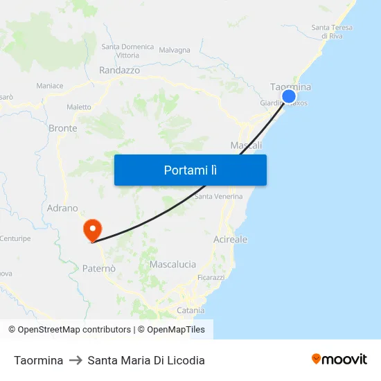Taormina to Santa Maria Di Licodia map
