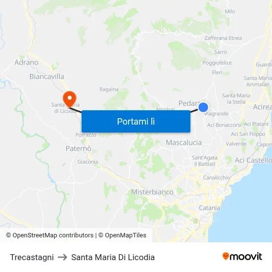Trecastagni to Santa Maria Di Licodia map