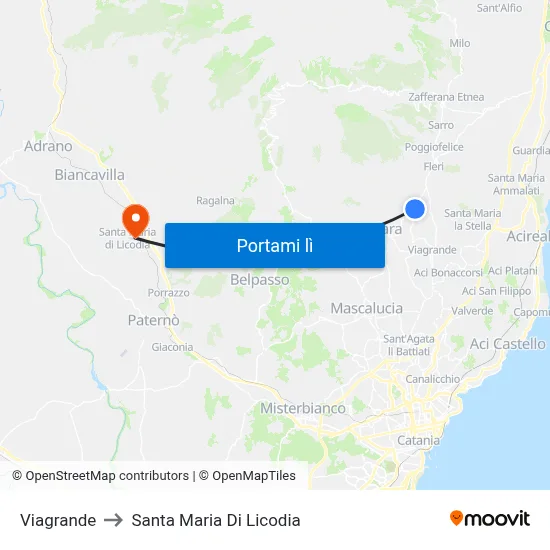 Viagrande to Santa Maria Di Licodia map