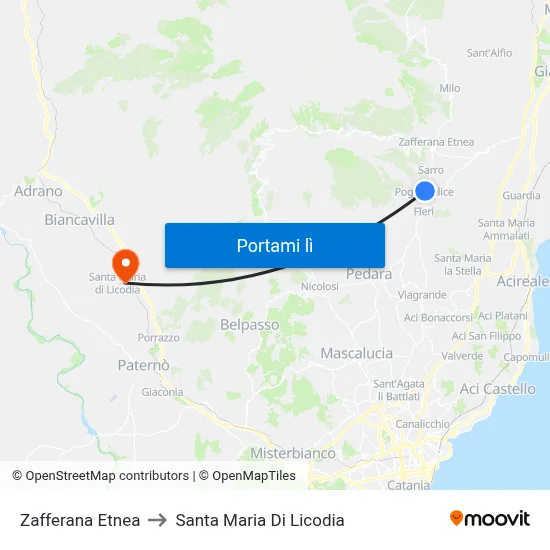 Zafferana Etnea to Santa Maria Di Licodia map