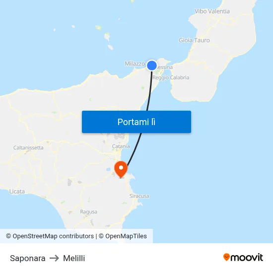 Saponara to Melilli map