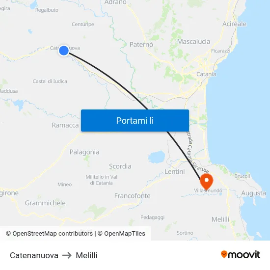 Catenanuova to Melilli map