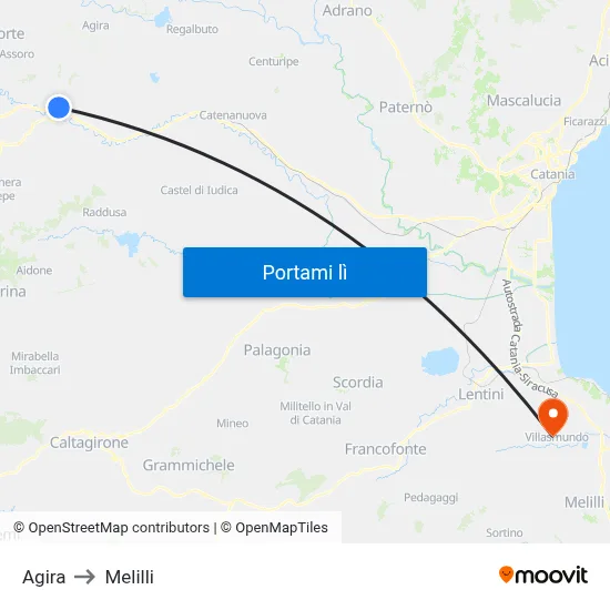 Agira to Melilli map
