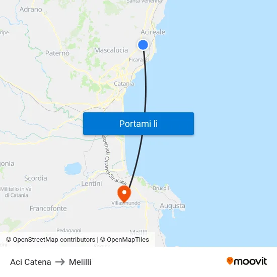 Aci Catena to Melilli map
