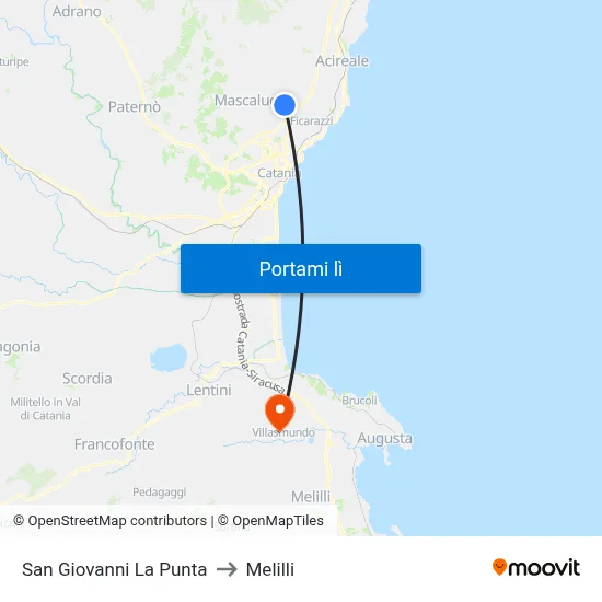 San Giovanni La Punta to Melilli map