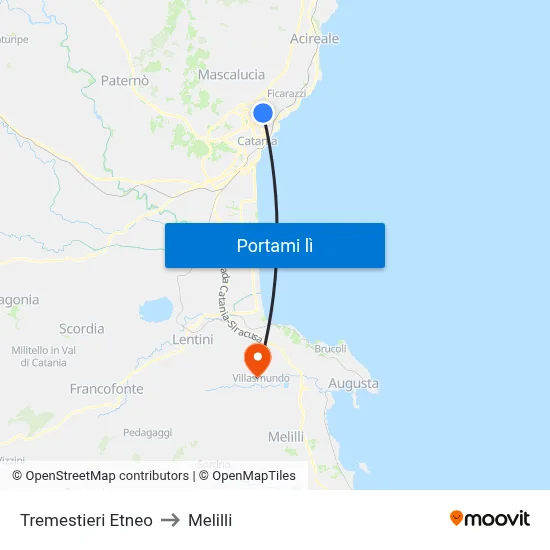 Tremestieri Etneo to Melilli map