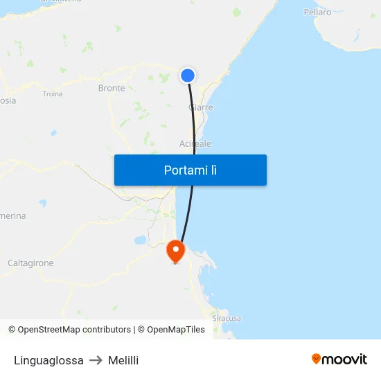 Linguaglossa to Melilli map