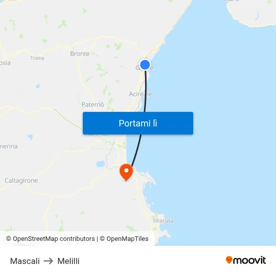 Mascali to Melilli map