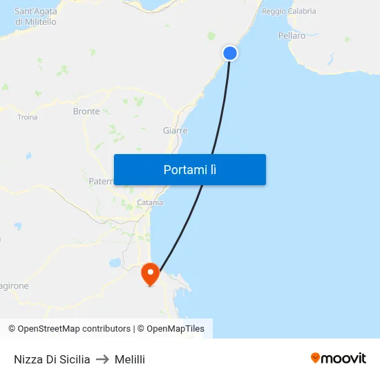 Nizza Di Sicilia to Melilli map