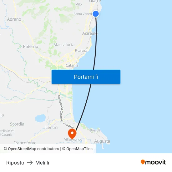 Riposto to Melilli map