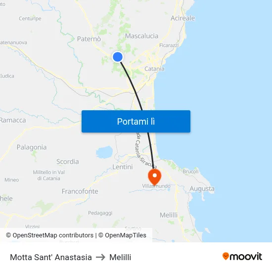 Motta Sant' Anastasia to Melilli map