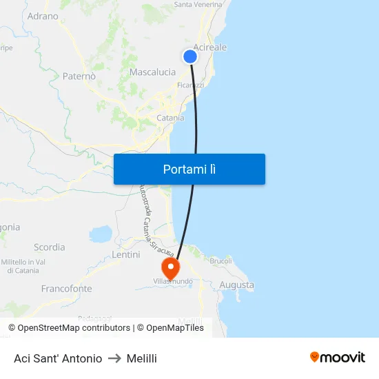 Aci Sant' Antonio to Melilli map