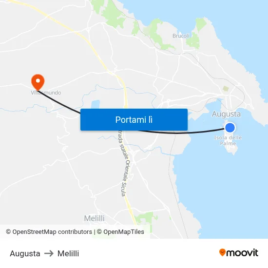 Augusta to Melilli map