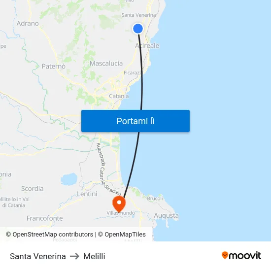 Santa Venerina to Melilli map