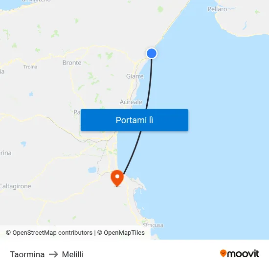 Taormina to Melilli map