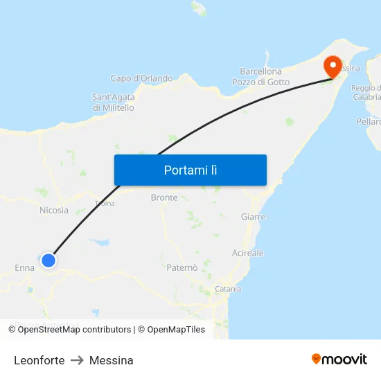 Leonforte to Messina map
