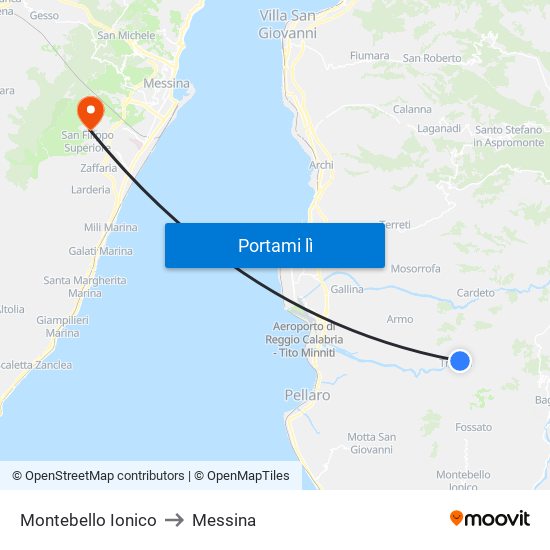 Montebello Ionico to Messina map