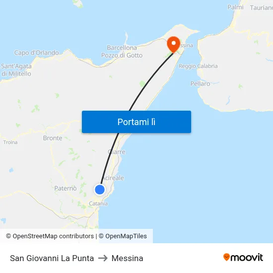 San Giovanni La Punta to Messina map