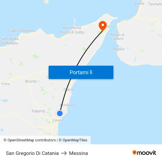 San Gregorio Di Catania to Messina map