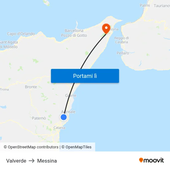 Valverde to Messina map