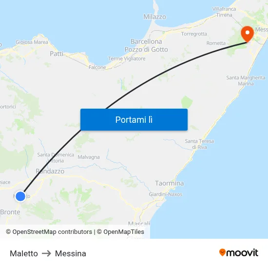 Maletto to Messina map