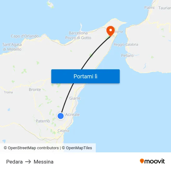 Pedara to Messina map