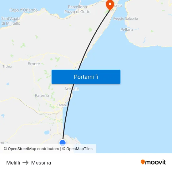 Melilli to Messina map