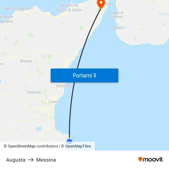 Augusta to Messina map