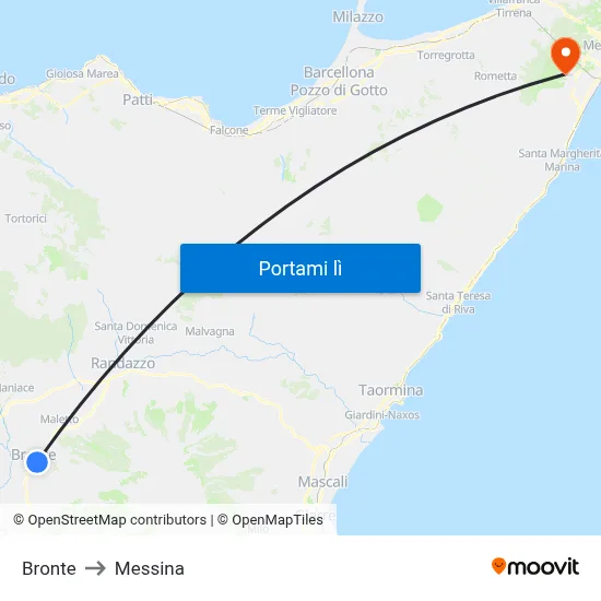 Bronte to Messina map